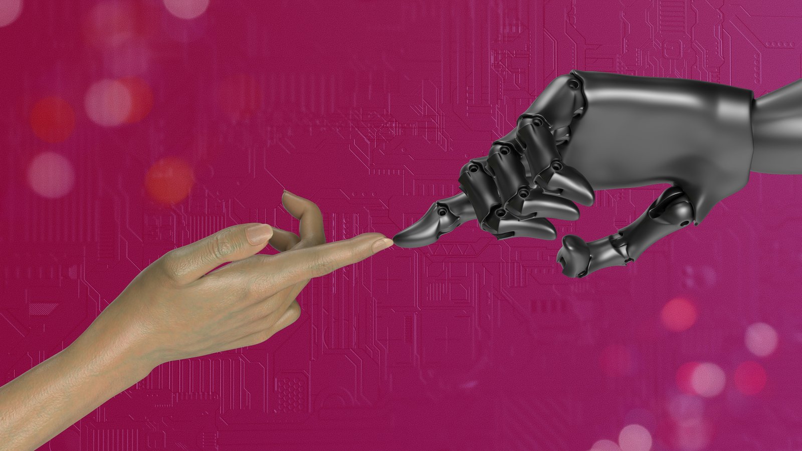 Zwei Hände berühren sich, eine davon ist eine Roboterhand